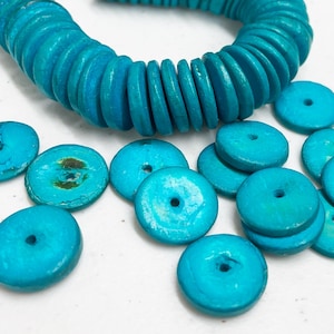 Coconut Wood Discs, Coco Rondelle 20mm Turquoise, Coconut Shell, Natural Wood Beads-30pc