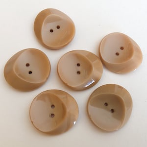 Beige 1” vintage glass button sew-thru lot-6pc