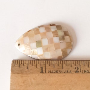 Inlaid shell pendant, mosaic shell pendant, teardrop mosaic pendant, mother of pearl and brownlip shell image 5