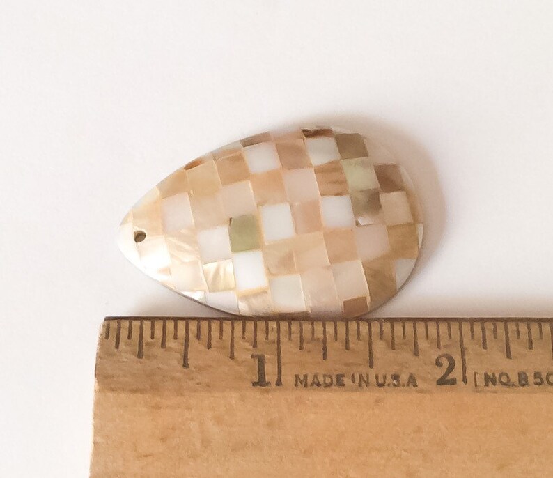 Inlaid shell pendant, mosaic shell pendant, teardrop mosaic pendant, mother of pearl and brownlip shell image 5