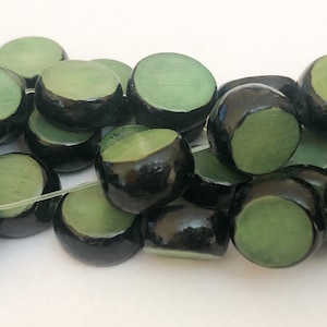 Buri Nut Beads Flat Round Coin 16” strand green Organic Beads