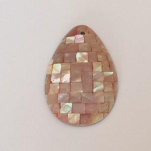 Inlaid shell pendant, abalone mosaic shell pendant teardrop red image 1