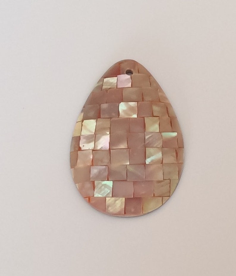 Inlaid shell pendant, abalone mosaic shell pendant teardrop red image 1