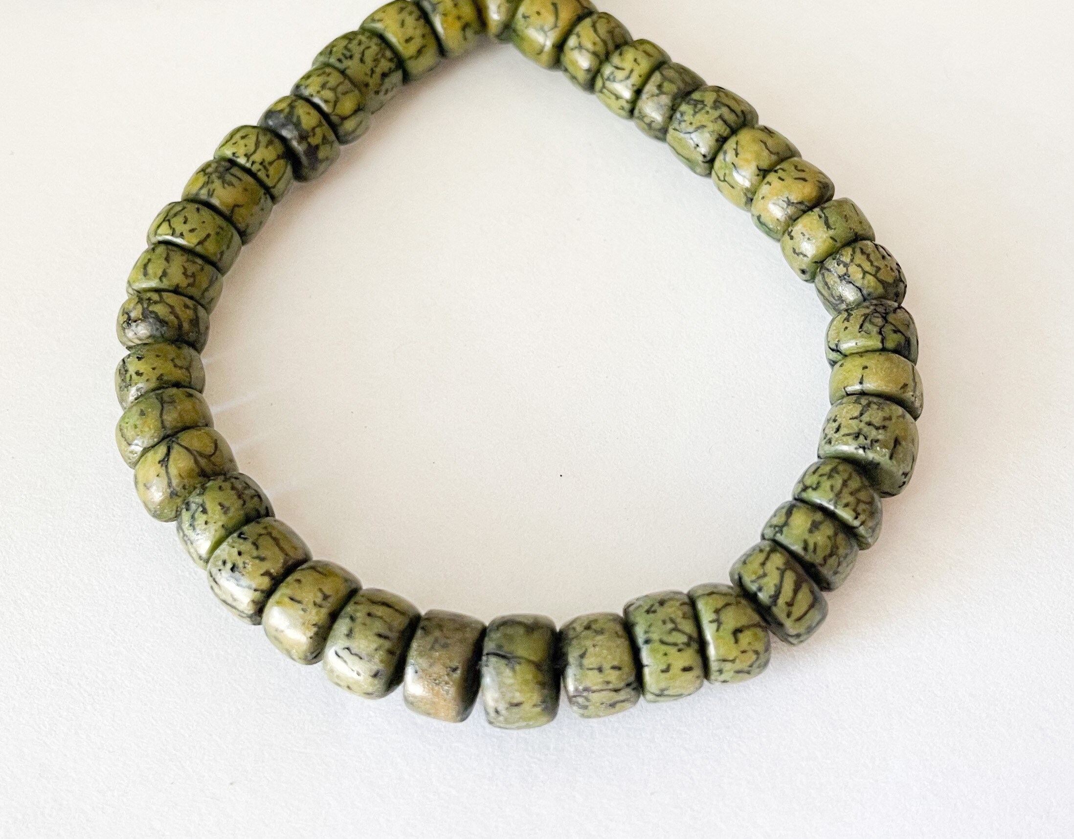 Betel Nut Beads Salwag Oval Carved 16” Strand Green