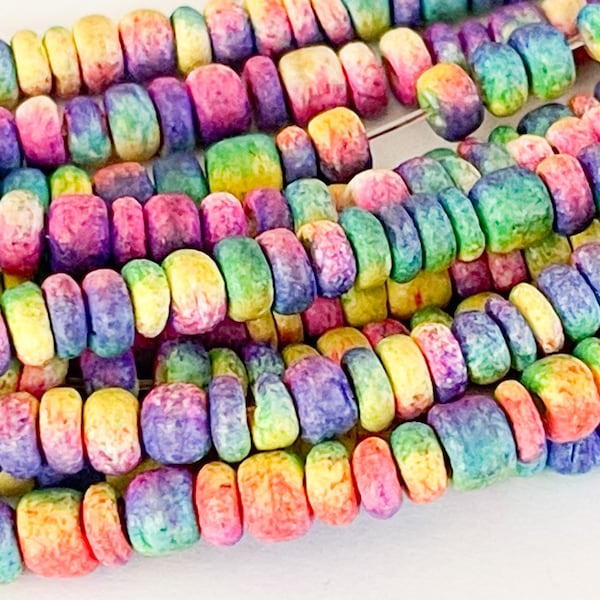 Multi Color Wood Beads Tie Dye Coconut Shell Coco Pukalet Rondelle 4/5mm Yellow/Pink/Purple