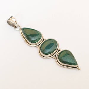 Vintage sterling and malachite gemstone pendant large 925 sterling silver