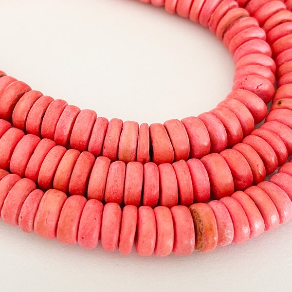 10mm rondelle wood beads, natural wood beads, coconut wood beads, 16" strand coral