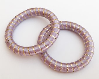 Focal Bead Wrapped Donut Ring Beads Statement Jewelry Shawl Ring 48mm Lavender/Gold-2pc