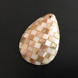 Inlaid shell pendant, mosaic shell pendant, teardrop mosaic pendant, mother of pearl and brownlip shell image 2