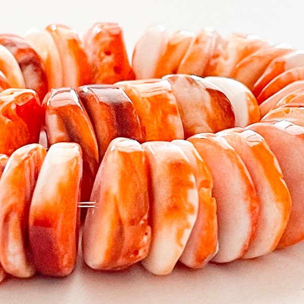 Orange Spiny Oyster Beads, Spiny Oyster Rondelle 15/16mm -8” strand