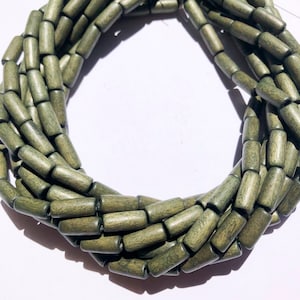 7x15mm Wood Tube Beads 16 Inch Strand Khaki Green
