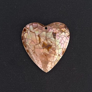 Crackled Tiger Brownlip Shell Heart Pendant: Abalone Inlaid (38x38mm)