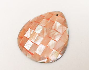 Inlaid shell pendant, teardrop shell pendant, abalone shell pendant, peach shell teardrop