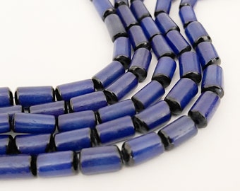 Natural Buri Nut Beads 7x10 Tube 16" strand Blue