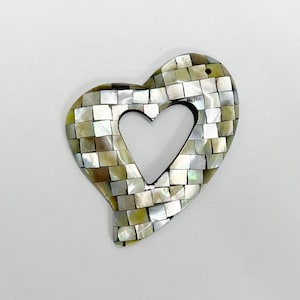 Blacklip Shell Mosaic Heart Pendant: Natural Inlaid Shell (55mm)
