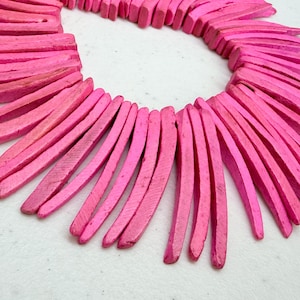 Stick Beads, Spike Beads, Coconut Shell Tusk Sticks Pink-30pc