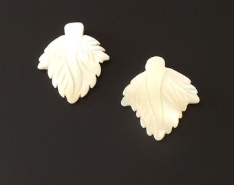 2 Shell Leaves, Mother of pearl leaves, white shell leaves, leaf pendants