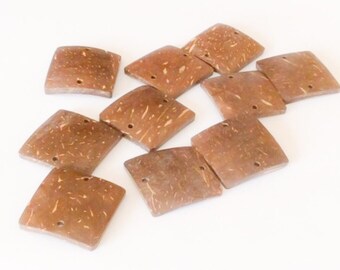 Coconut Wood Square Connectors: Polished Brown Coco Beads (10 pc)