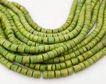 Heishi Beads Coconut Shell 5mm Green 24 inch strand