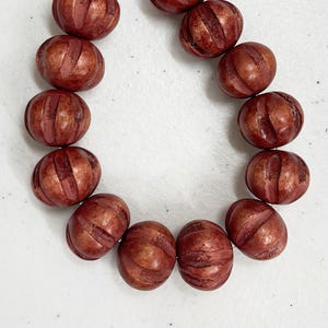 Gesneden houten kralen 15 x 20 MM Squash Meloen 7 1/2"-streng Burnt Orange