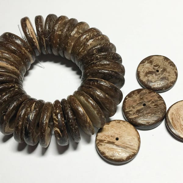 20mm Coconut wood discs, coco rondelle brown, coco 20mm brown, coconut shell, natural wood beads-30 pc