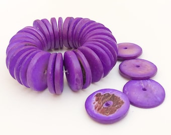 Cuentas de madera de coco morada de 20 mm: Discos de coco natural (30 piezas)