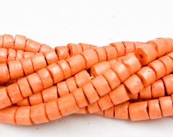 Orange Coconut Heishi Beads: 4-5mm, 24" Strand