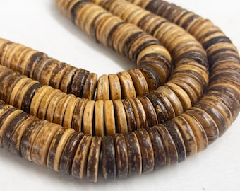 Tiger Kokosnuss Muschel Perlen, 15 mm Rondell, 30 Stück