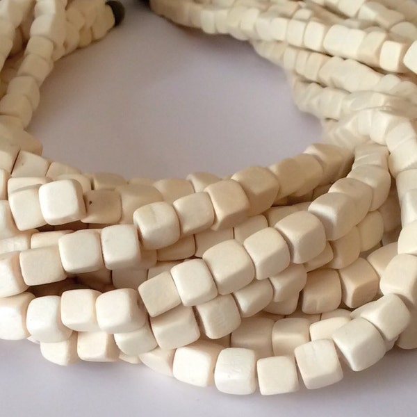 White Wood Beads, Natural Wood Beads, dica wood cube, 16" strand