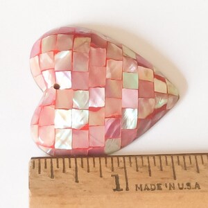 Mosaic Abalone Shell Heart Pendant - Red Inlaid Tile (40mm)