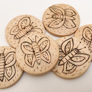 6 Hand Carved Buttons 1 1/4 Inch