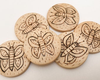 6 Hand Carved Buttons 1 1/4 Inch