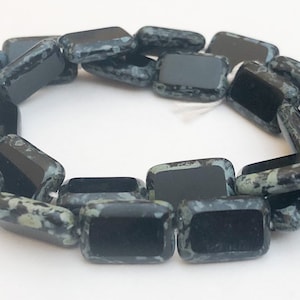 12mm Czech Glass Flat Rectangle Beads Black 10pc