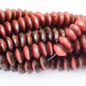 Natural Buri Nut Beads Brick Red 10mm Saucer 16&quot; strand