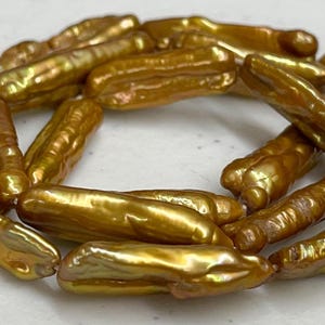 Grade AA Gold Freshwater Stick Biwa Pearls 1 inch Pearls