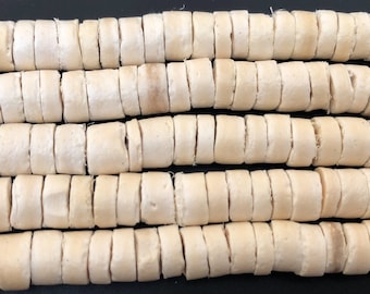 5mm Cream Coconut Heishi Beads: Natural Wood, 24" Strand
