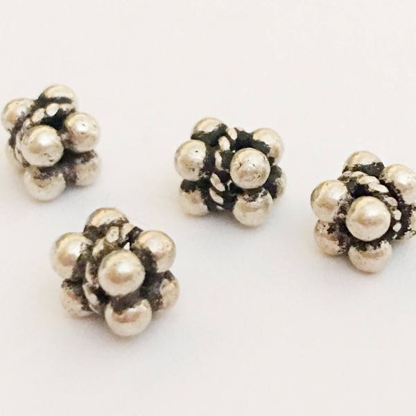 Decorative Bali Sterling Silver Tube Cube Beads with Granulation-4pc