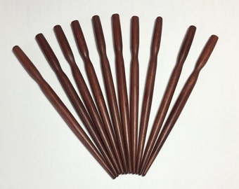 10 Hair Sticks Shawl Pins, Brown Wood Hair Sticks, 4 1/2" Small Round