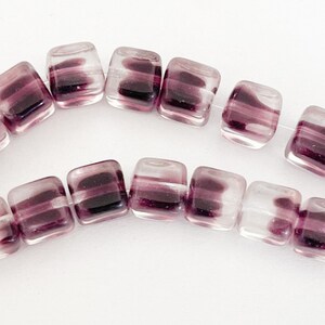Cube Czech Glass Beads Purple/Clear 20pc
