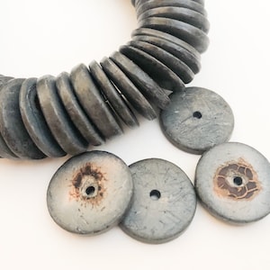 Coconut Wood Discs, Coco Rondelle 20mm Gray, Coconut Shell, Natural Wood Beads-30pc