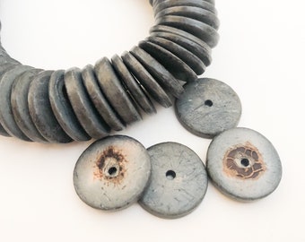 Coconut Wood Discs, Coco Rondelle 20mm Gray, Coconut Shell, Natural Wood Beads-30pc