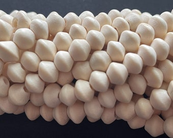 Whitewood Saucer, Carved Wood Beads, Wood Saucer 6mm, Bleached Dica 16" Strand