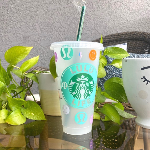 Reusable Starbucks Iced Coffee Cold Cup Preppy Hearts 