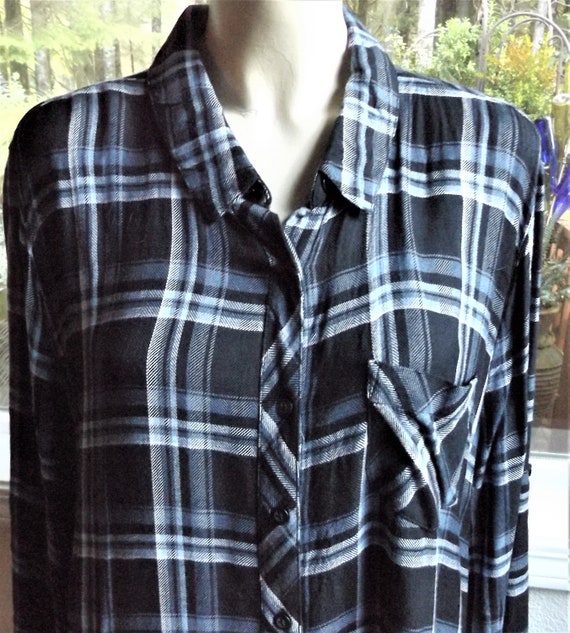 BLL nyc ~ Black, Blue and White Plaid Shirt Dress… - image 1