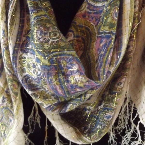 RESERVED for KACEY: Vintage 1970s MidEastern Woven Cotton Scarf/Shawl