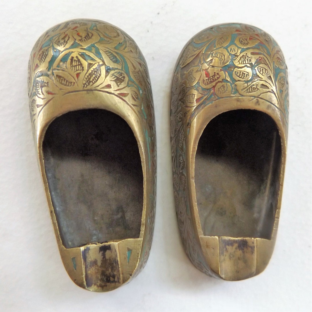 Antique Etched and Embossed Brass Shoe Ashtrays/incense Etsy