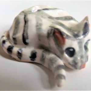 Cat on a Mat Folk Art Figurine Handmade OOAK Glazed Clay by Dee 'Ann' Burrows image 5