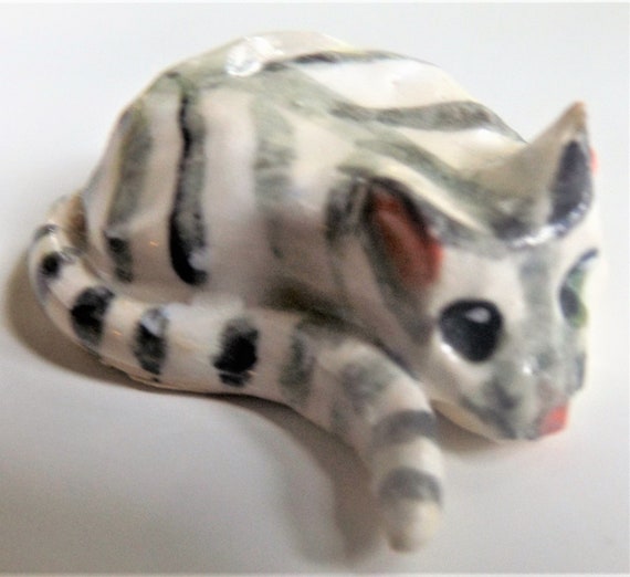 Cat on a Mat Folk Art Figurine ~ Handmade OOAK Gl… - image 5