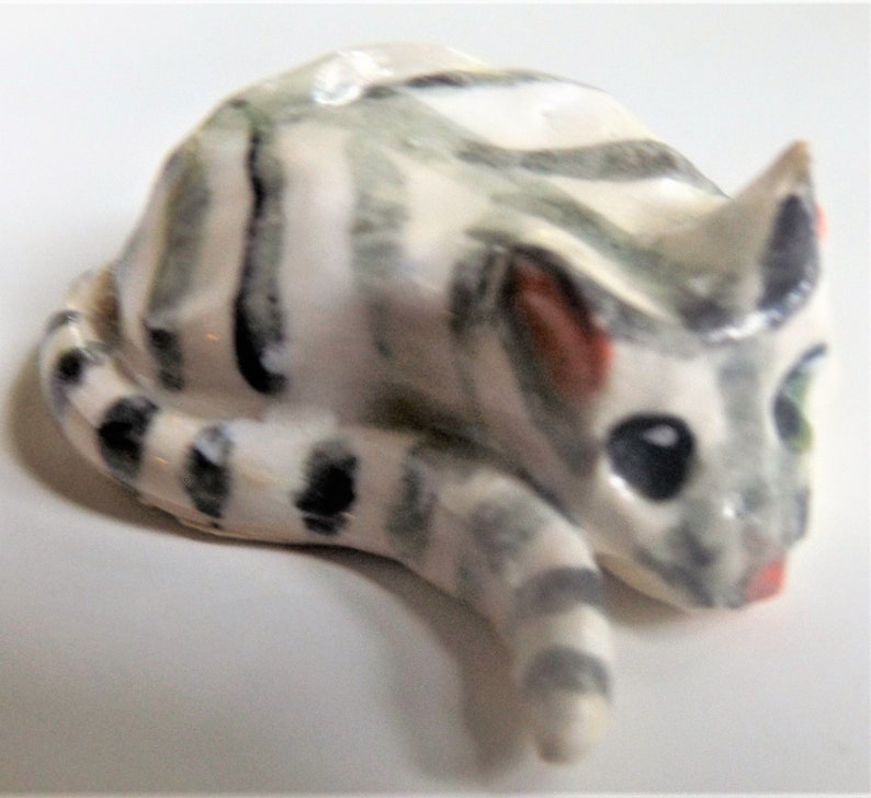 Cat on a Mat Folk Art Figurine Handmade OOAK Glazed Clay by Dee 'Ann' Burrows image 5