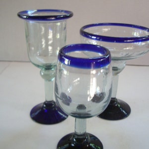 MexHandcraft Cobalt Blue Rim 4 oz Small Cognac Glasses (set of 6), Recycled  Glass, Lead-free, Toxin-Free